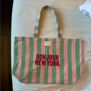 NWOT Seźane Bonjour New York Exclusive Tote in  Pink and Green Striped